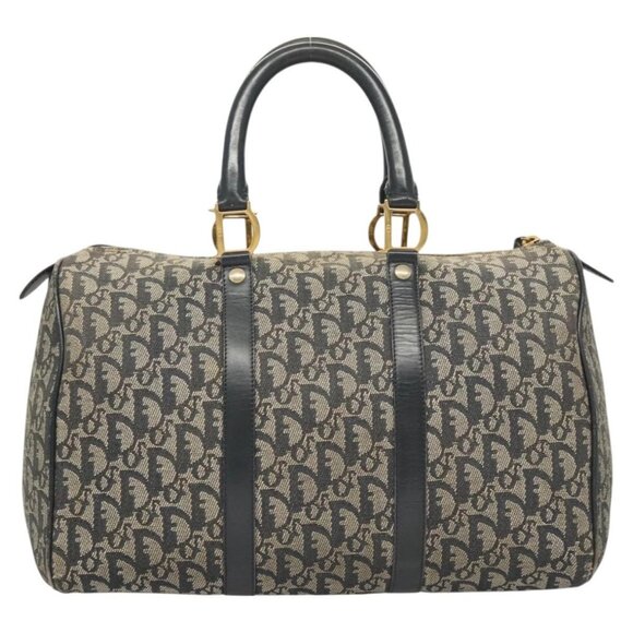 Christian Dior Trotter Canvas Boston Bag Navy Gold Auth 126426 - Picture 3 of 16